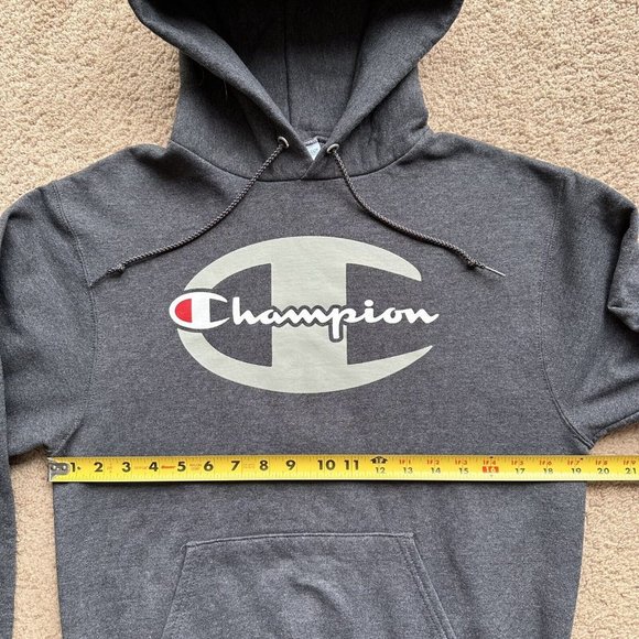 Champion Sweatshirt Mens Small Grey Hoodie Pockets Logo Spellout - Picture 8 of 12
